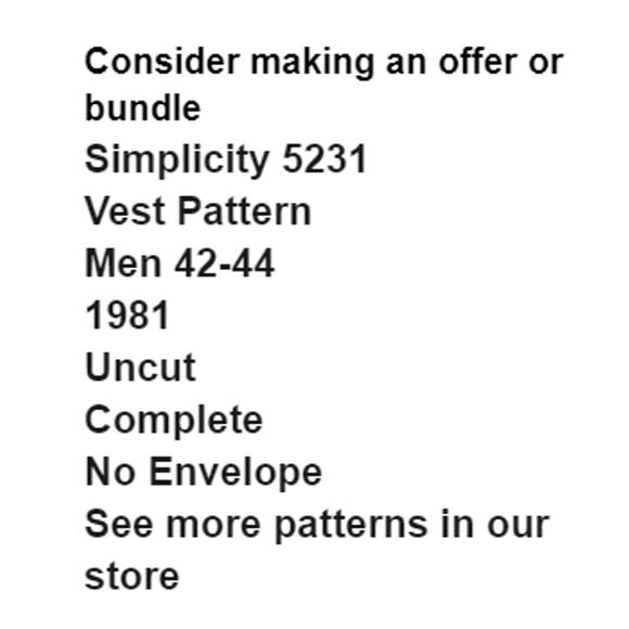 Simplicity 5231 Pattern Vest Men 42-44 Phoebe Cates Uncut Vintage Boho Unlined - Picture 3 of 7